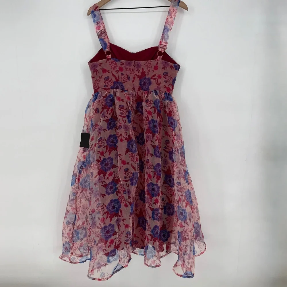 Lulus Delightful Look Magenta Floral Print Bustier‎ Midi Skater Dress Size L - Picture 12 of 14